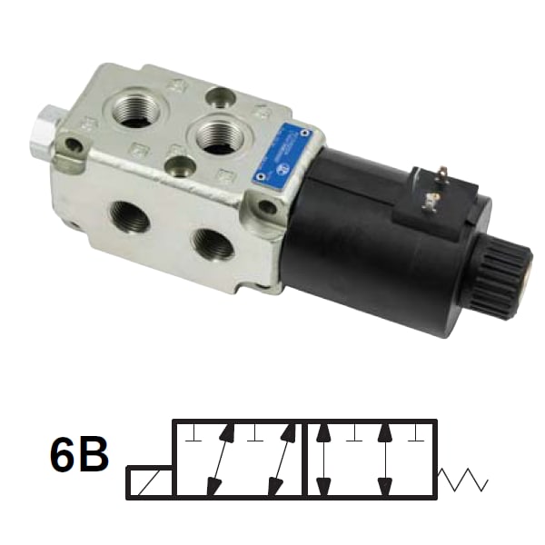 6-veis ventil | 12VDC | 6/2 | 1/2' BSP | 90 l/min | 250 bar
