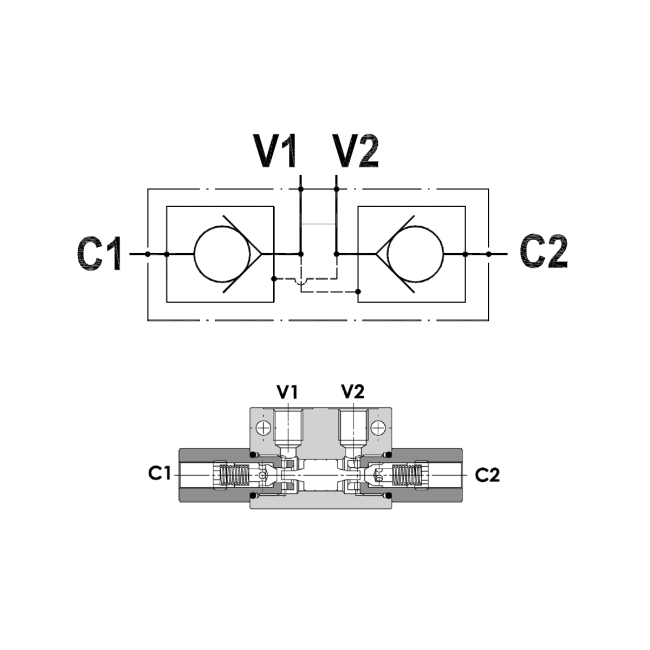 Dobbel pilotstyrt tilbakeslagsventil FPD 3/8' | 30 l/min | 300 bar | 1:6 | 2 bar fjærtrykk