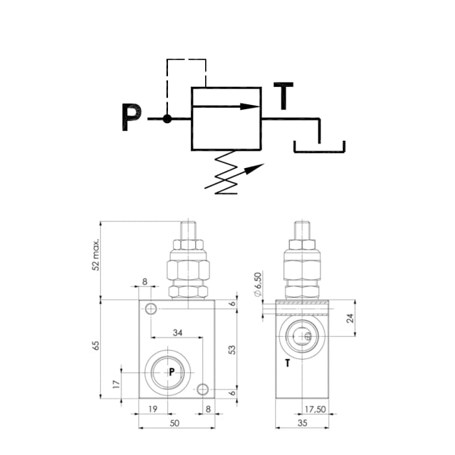 Sikkerhetsventil FPM-D-40-CB P 3/8  05 | 40 l/min | 5-50 bar