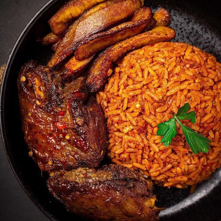 Jollof Rice chicken and plantain combo