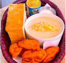 Akara, Bread and Pap with milk & sugar
