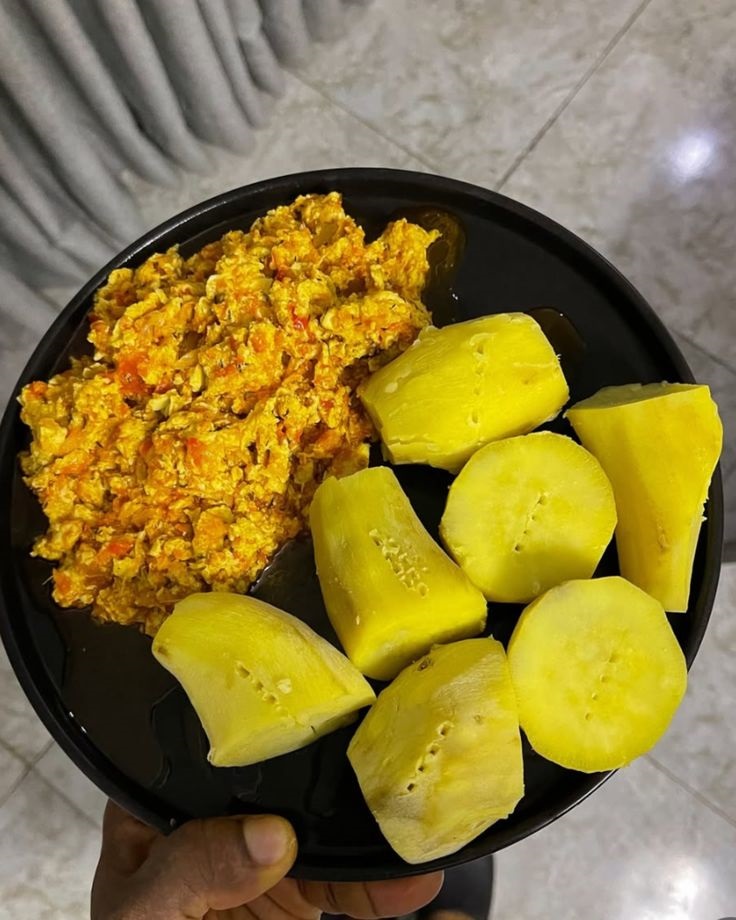 Boiled sweet potatoes and Egg sauce