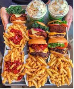 Burger, French fries, Spicy chicken& juice