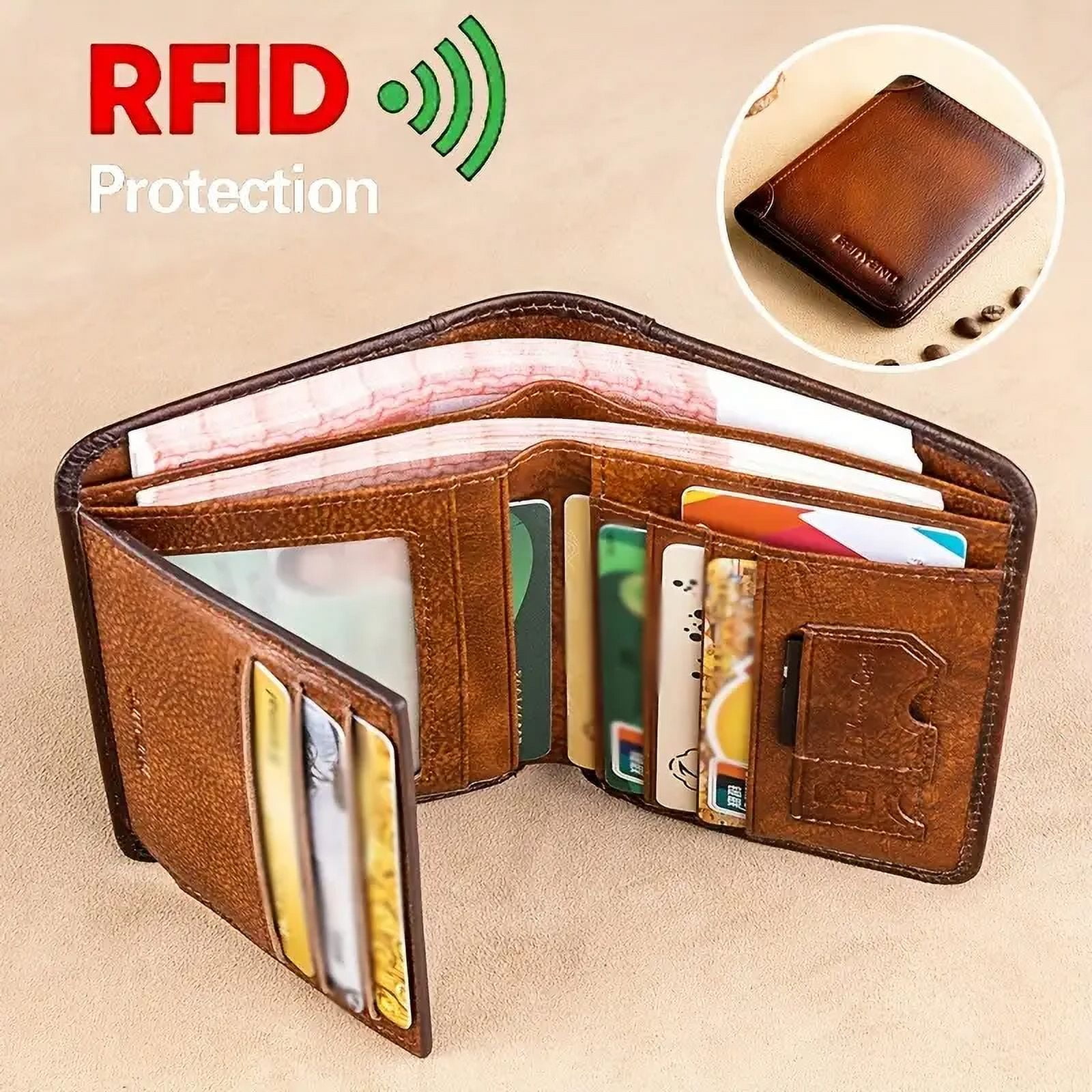 محفظة جلد RFID رجالي