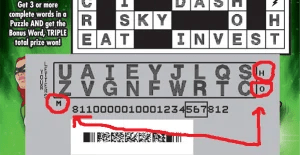 Codes at the bottom of a Colorado lottery scratcher