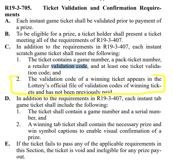 Excerpt from AZ Administrative Code, Title 19, Chapter 3, on lottery and gaming rules.