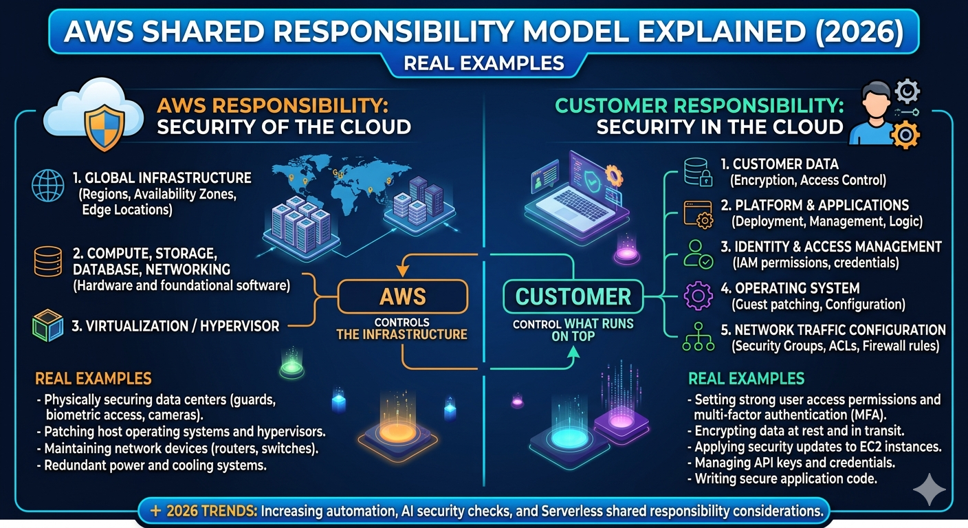 AWS Shared Responsibility Model Explained (2026) + Real Examples