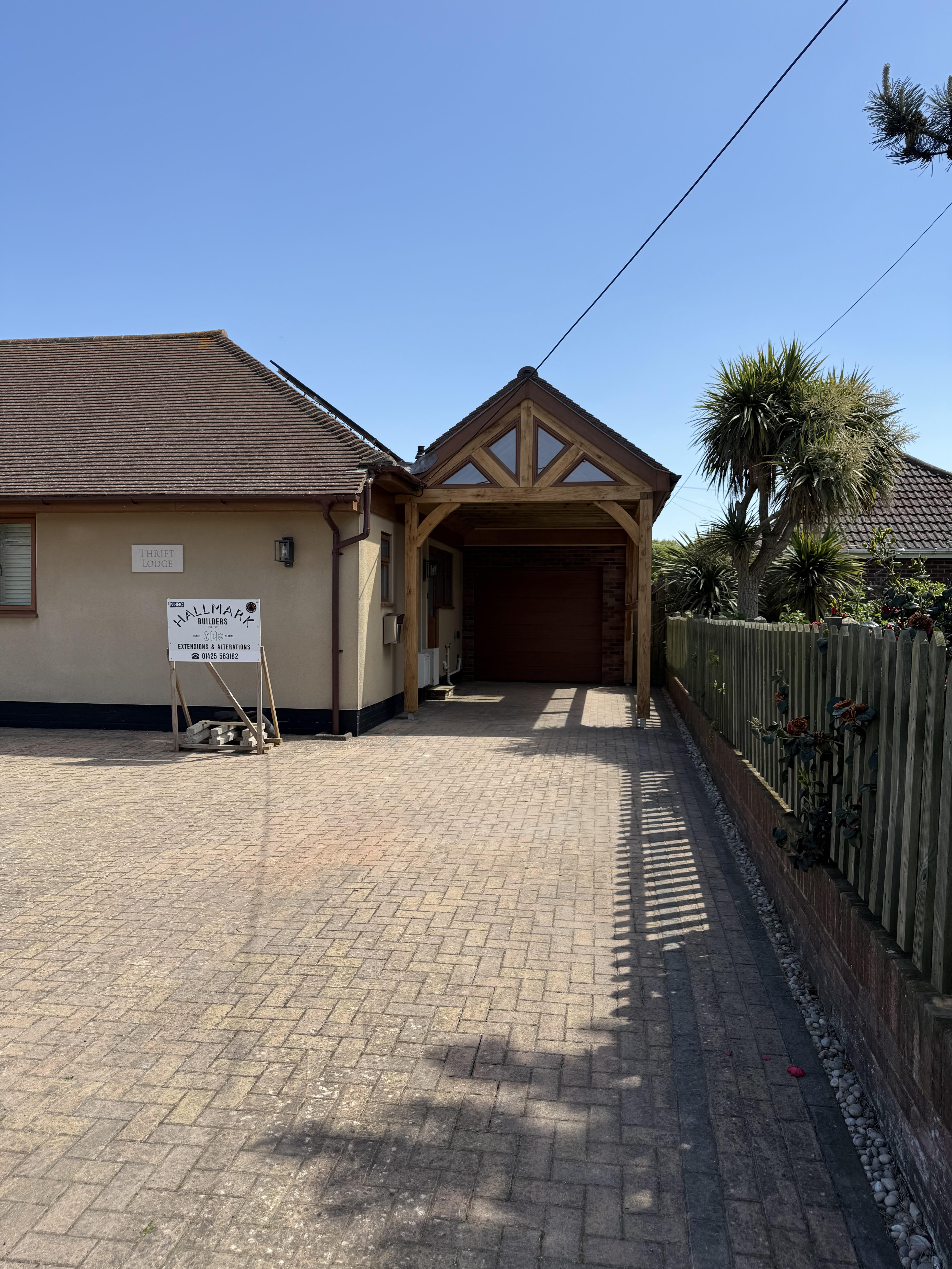 New Oak car port in Barton on sea