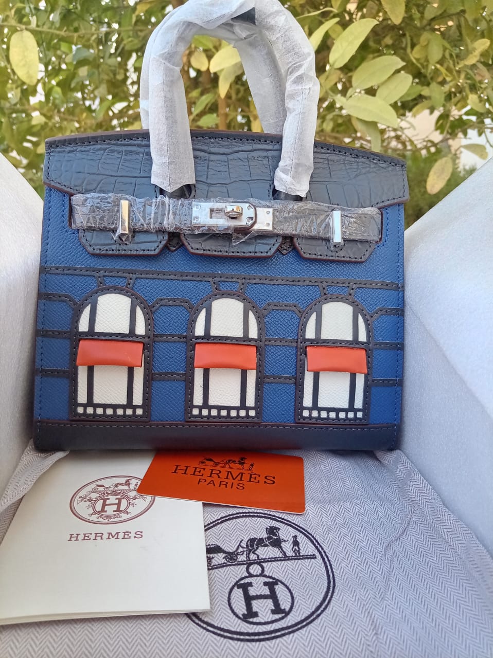 sac hermes birkini — Bleu