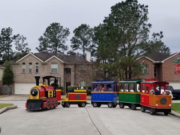 The Diamond Express rolling through a Houston-area neighborhood