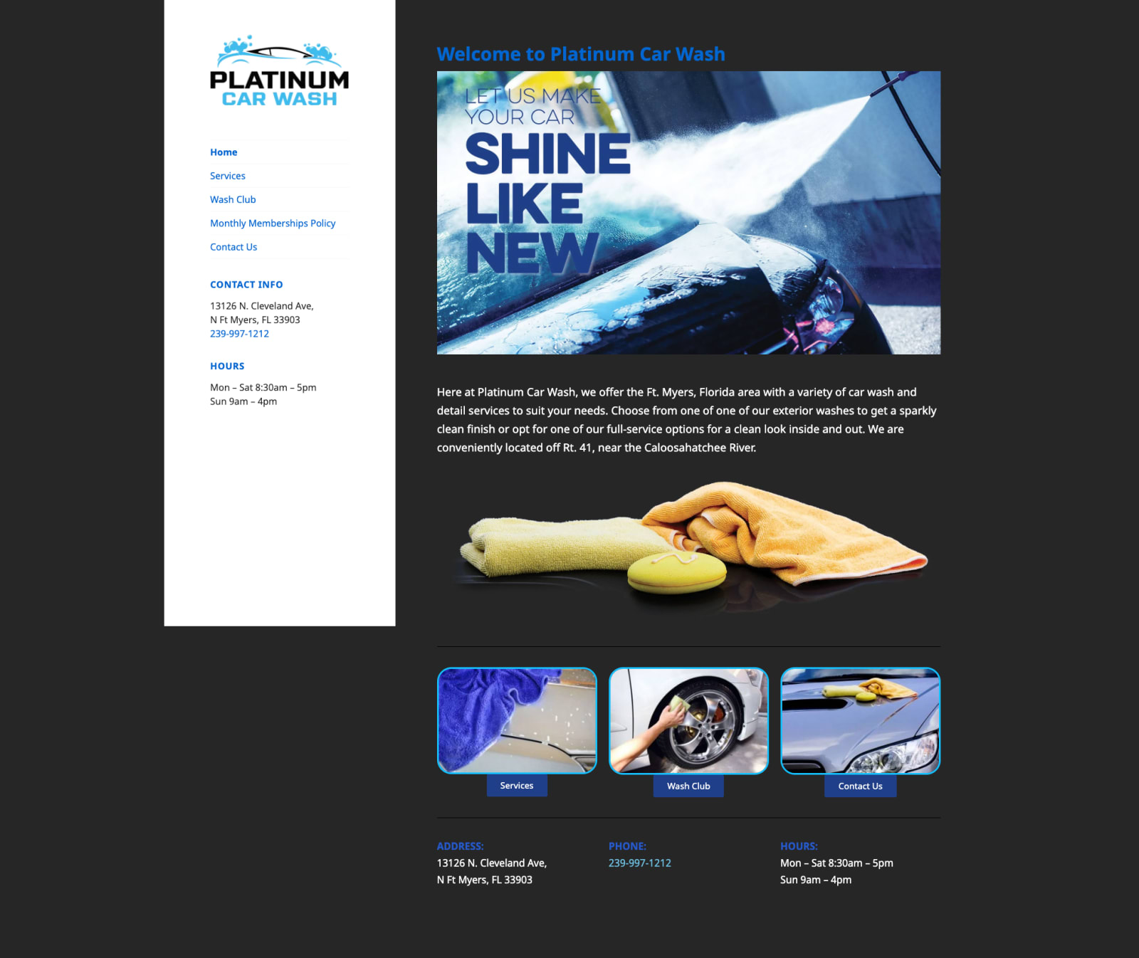Platinum Car Wash website before the redesign