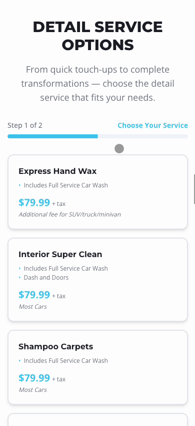 Platinum Car Wash mobile detailing page
