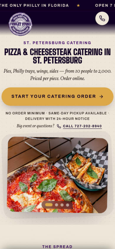 The Violet Stone mobile catering page
