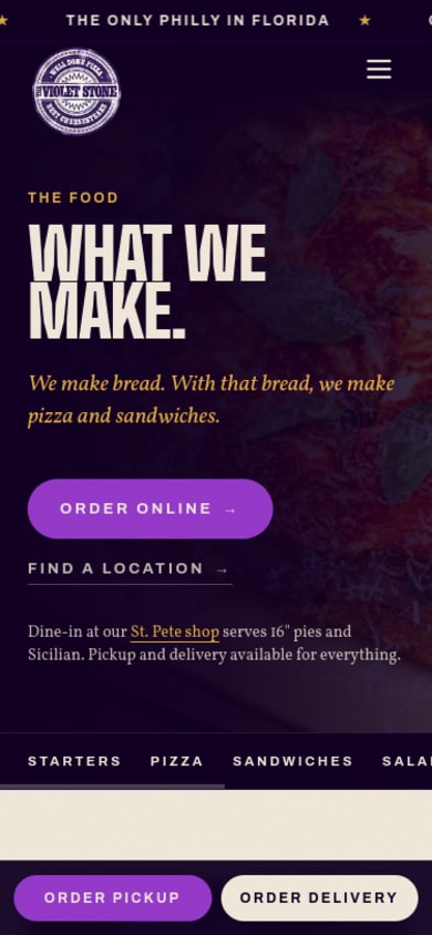 The Violet Stone mobile menu page