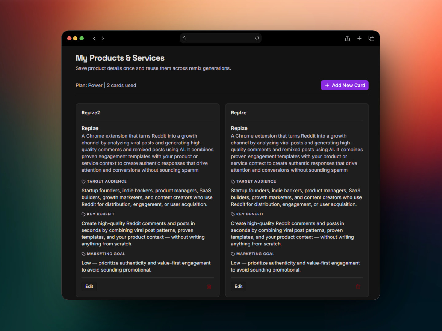 GYFC product context panel showing product details being configured for natural Reddit mention