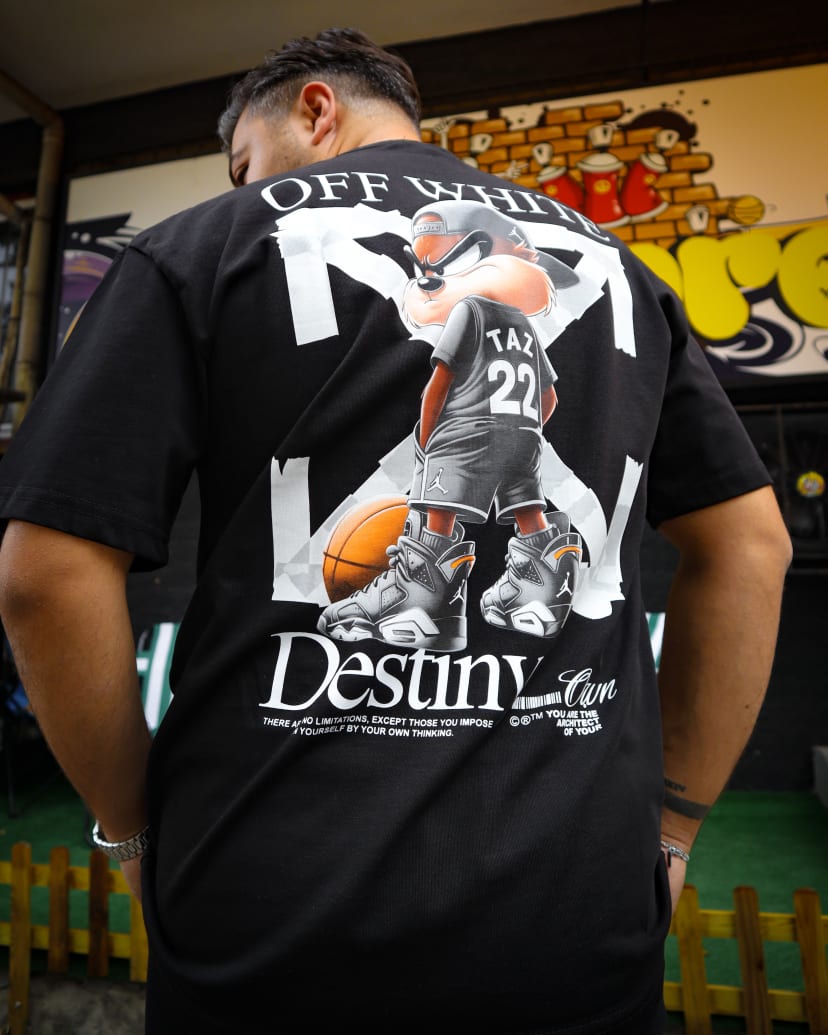 OFF-WHT TAZMANYA BASKI T-SHIRT SİYAH