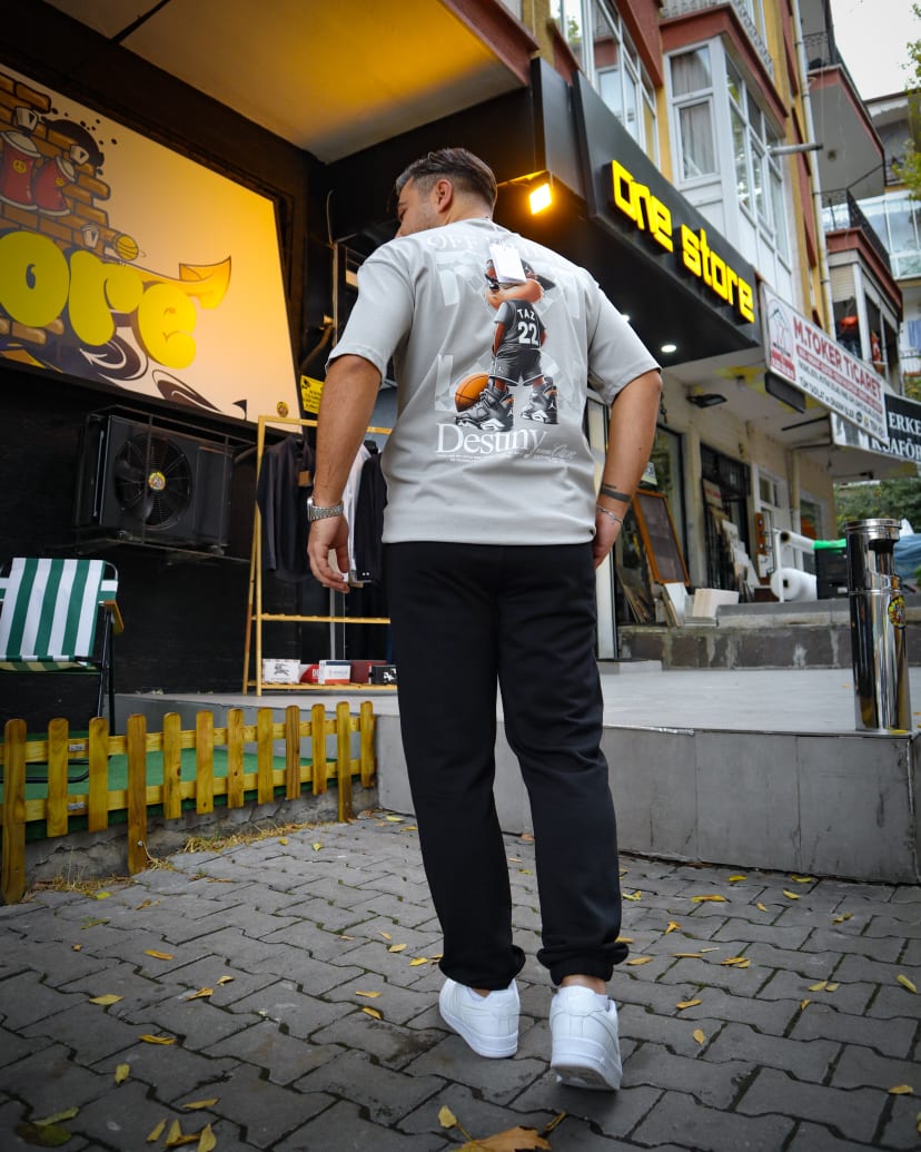 OFF-WHT TAZMANYA BASKI T-SHIRT GRİ
