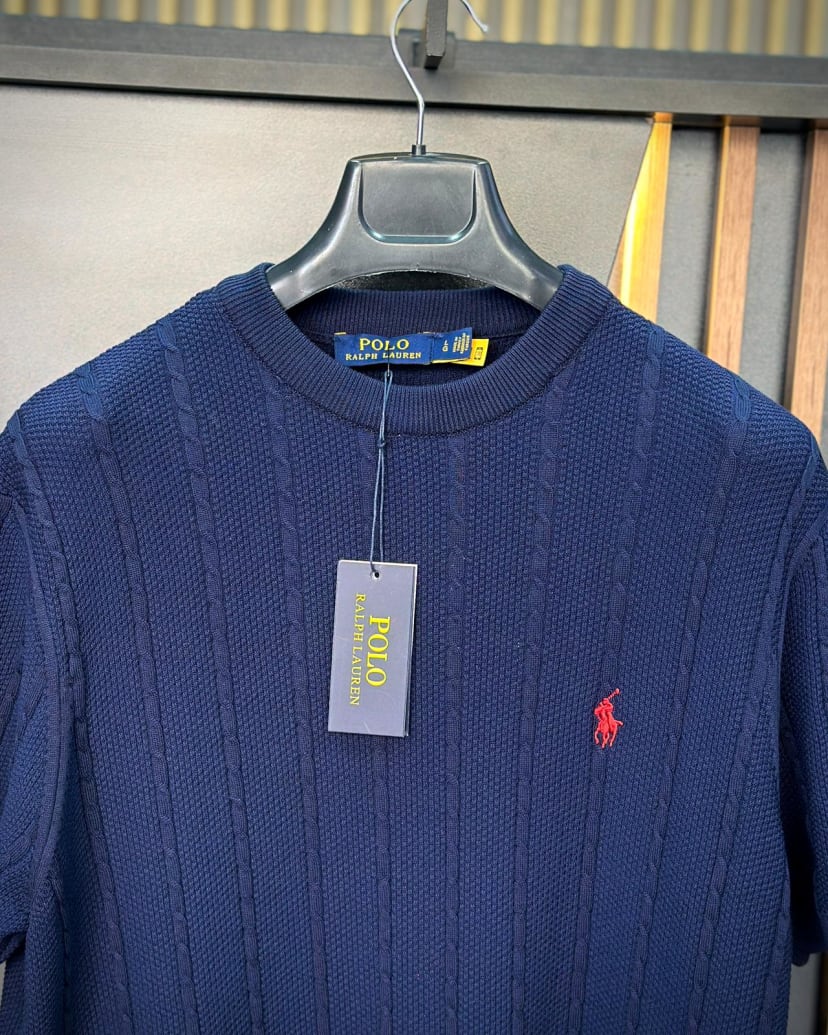 PL RALP LAUREN ÖRGÜ DETAY TRİKO T-SHIRT LACİVERT