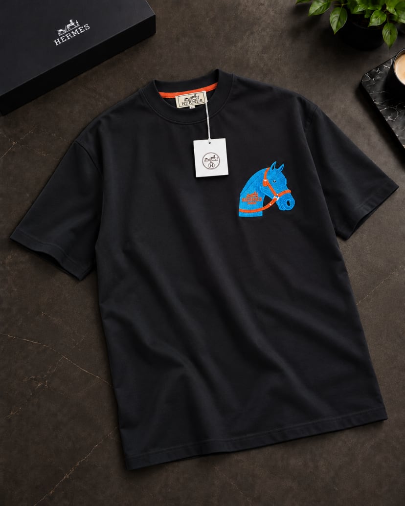HRMS AT NAKIŞ DETAY T-SHIRT SİYAH