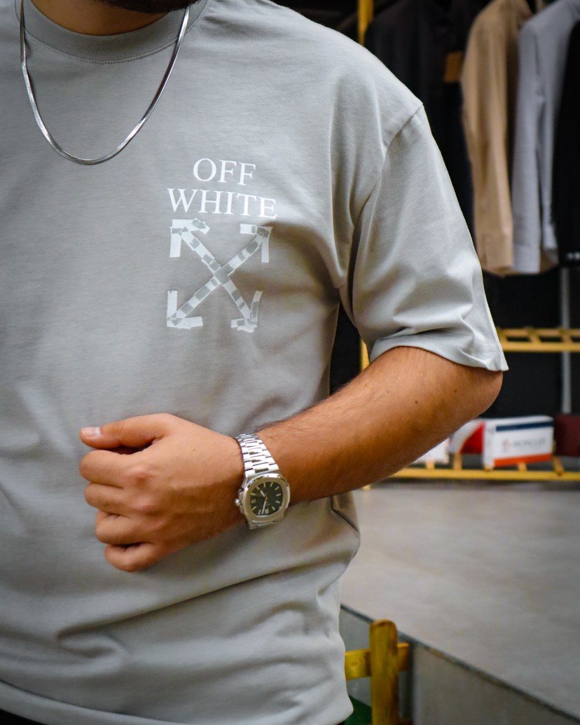OFF-WHT TAZMANYA BASKI T-SHIRT GRİ