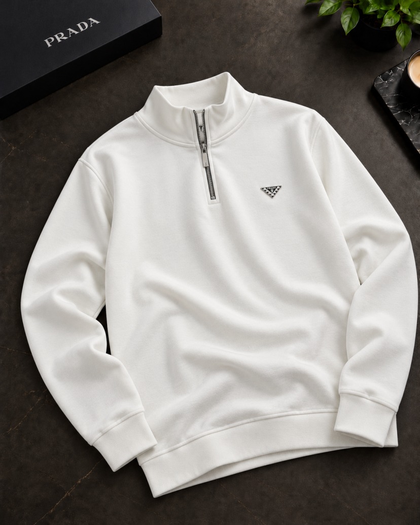 PRD YARIM FERMUAR SWEATSHIRT BEYAZ - UNISEX ÜRÜN