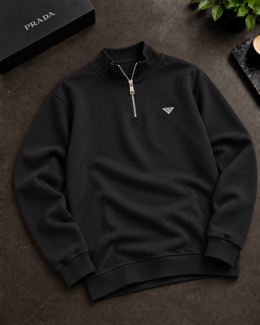 PRD YARIM FERMUAR SWEATSHIRT SİYAH - UNISEX ÜRÜN
