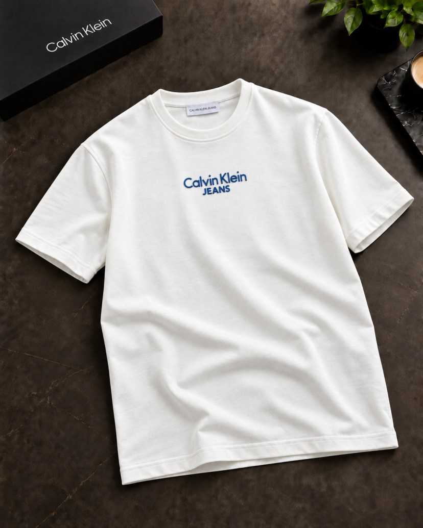 CK T-SHIRT - MAVİ YAZI DETAY T-SHIRT BEYAZ