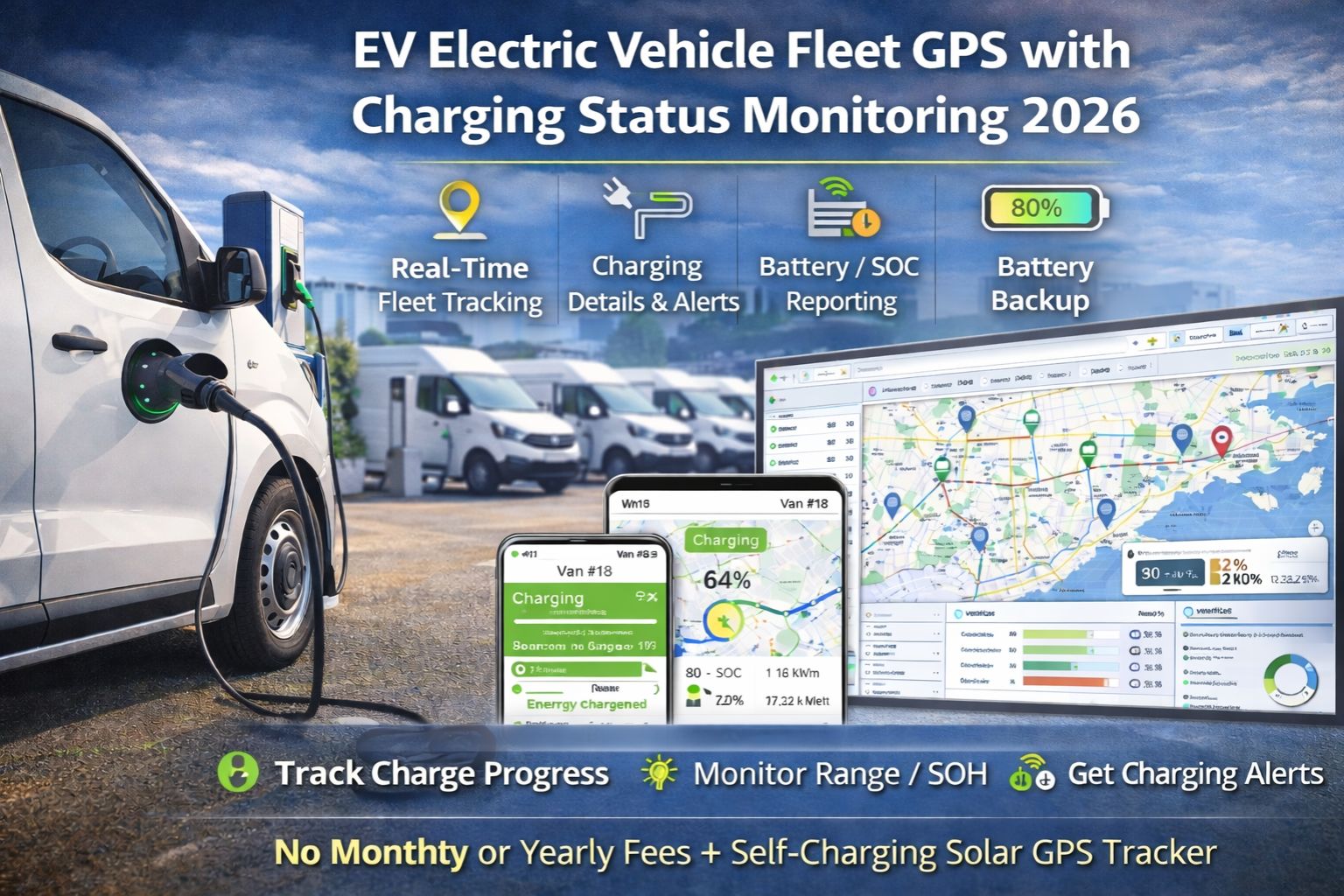 EV Electric Vehicle Fleet GPS with Charging Status Monitoring