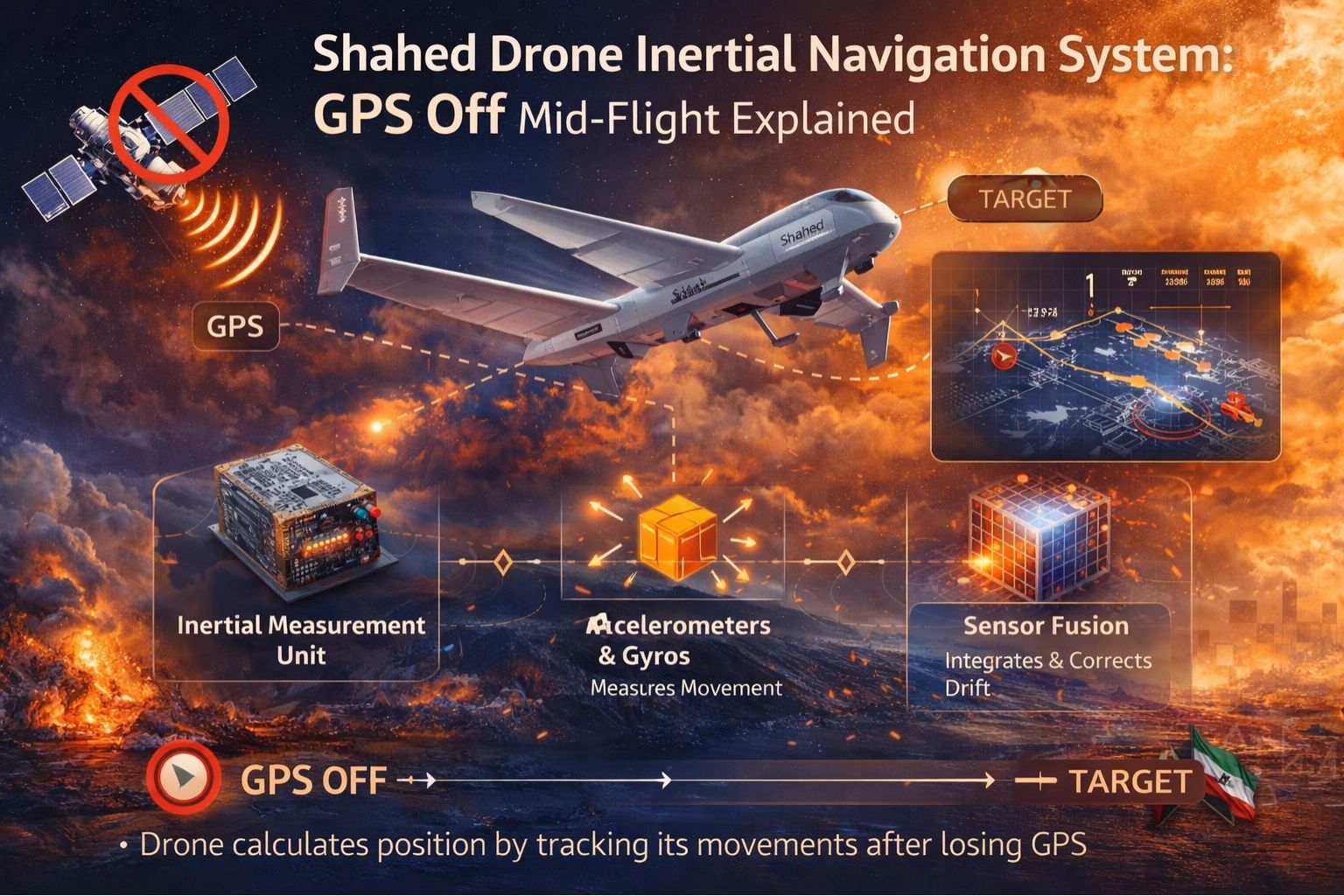 Shahed drone inertial navigation system GPS off mid flight explained