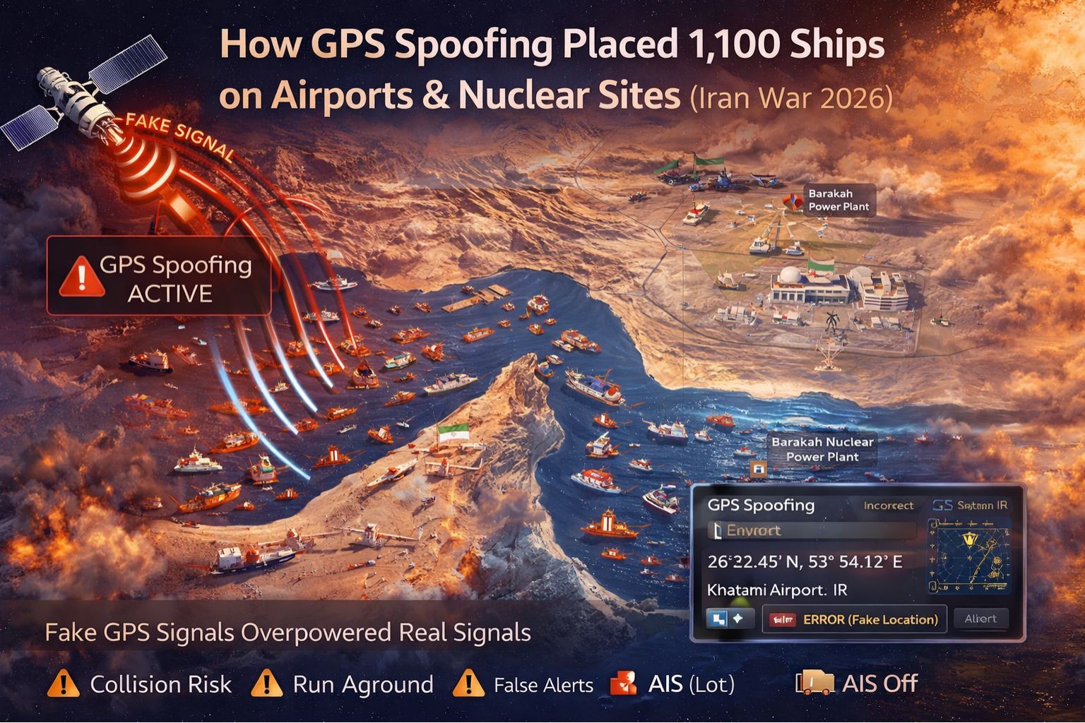 how GPS spoofing placed 1100 ships on airports and nuclear plant Iran war