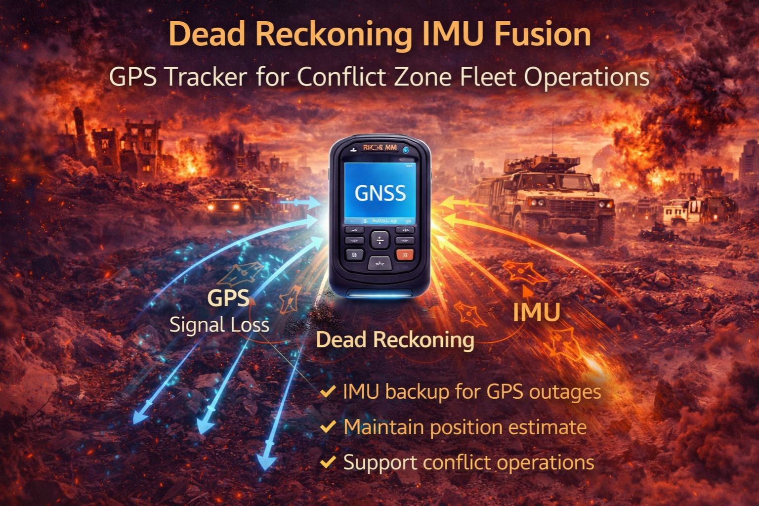 dead reckoning IMU fusion GPS tracker for conflict zone fleet operations