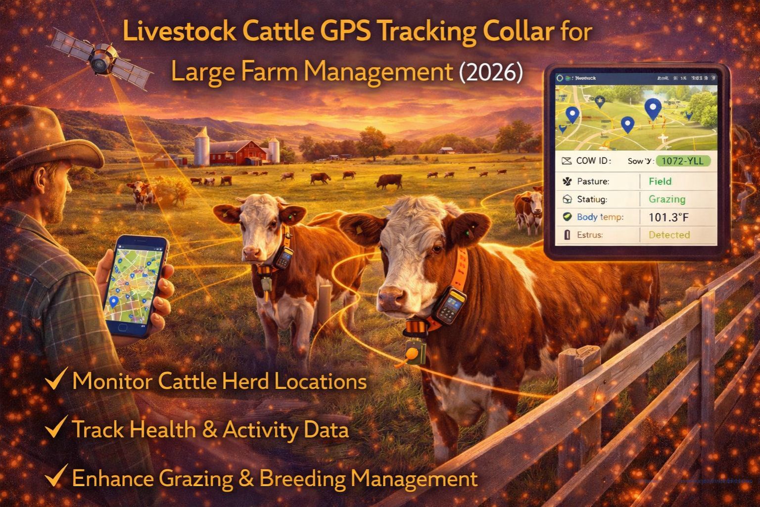 livestock cattle GPS tracking collar for large farm management 2026