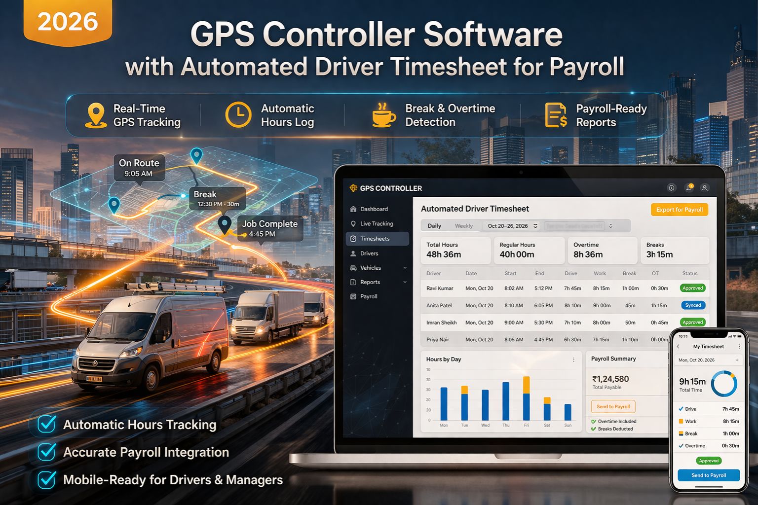 GPS Controller software with automated driver timesheet for payroll 2026