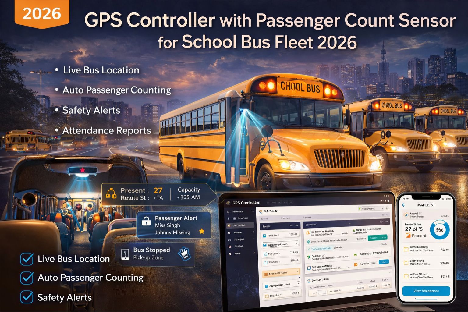 GPS Controller with passenger count sensor for school bus fleet 2026