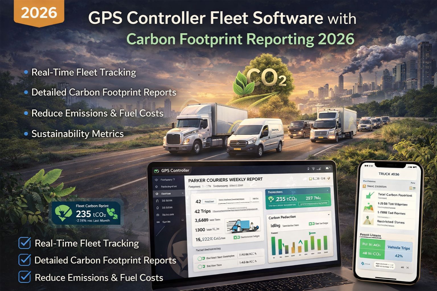 GPS Controller fleet software with carbon footprint reporting 2026
