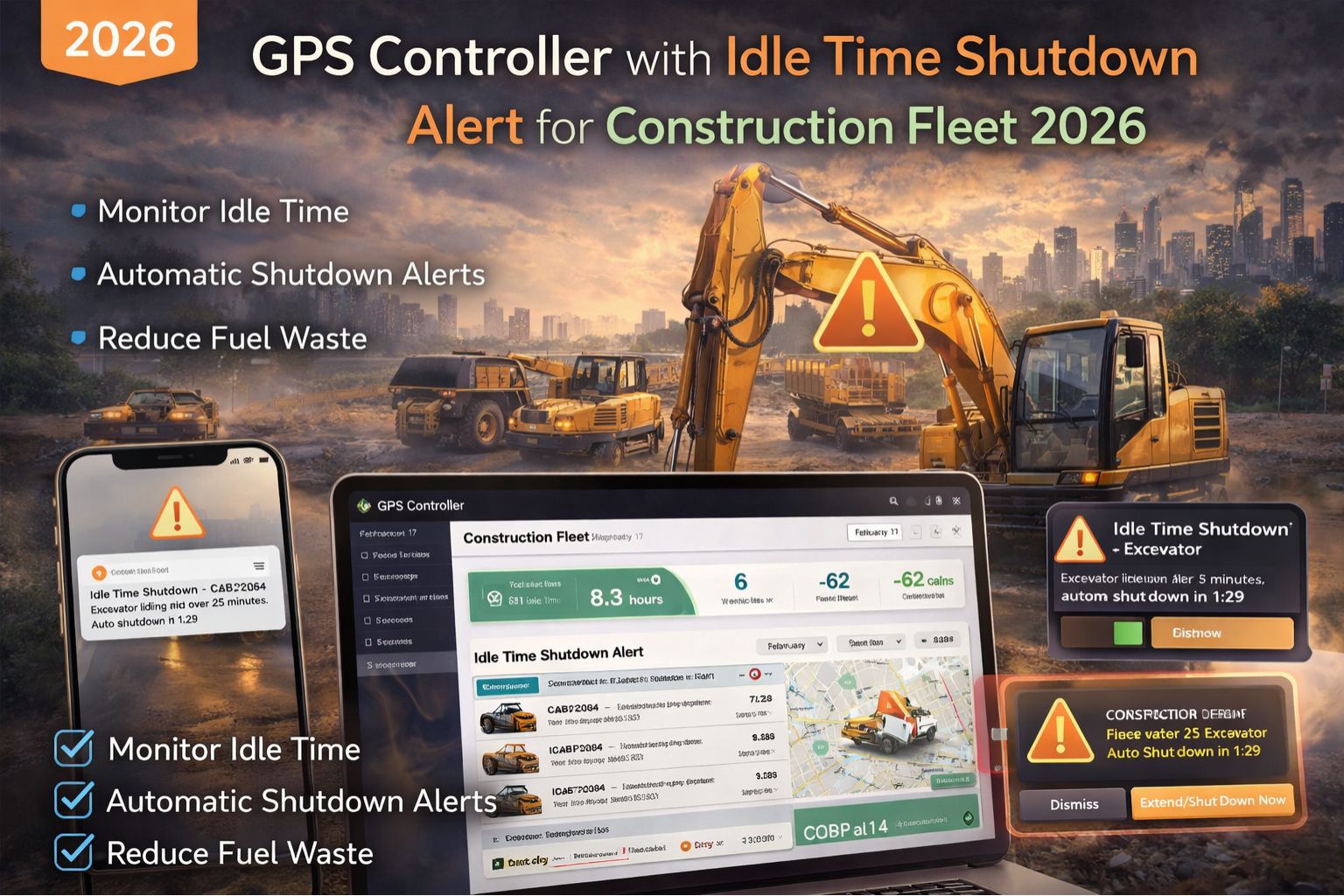 GPS Controller with idle time shutdown alert for construction fleet 2026