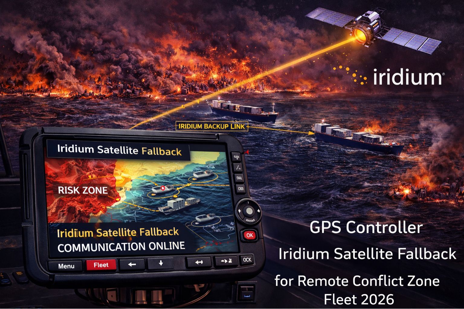 GPS Controller Iridium satellite fallback for remote conflict zone fleet 2026