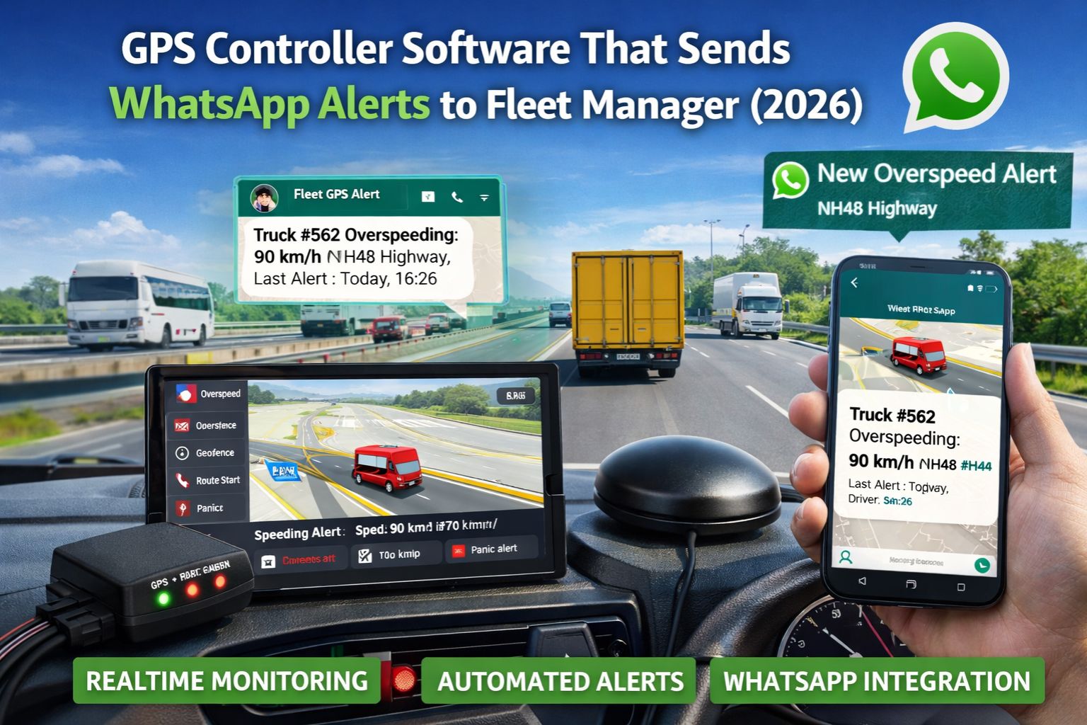 GPS Controller software that sends WhatsApp alert to fleet manager 2026