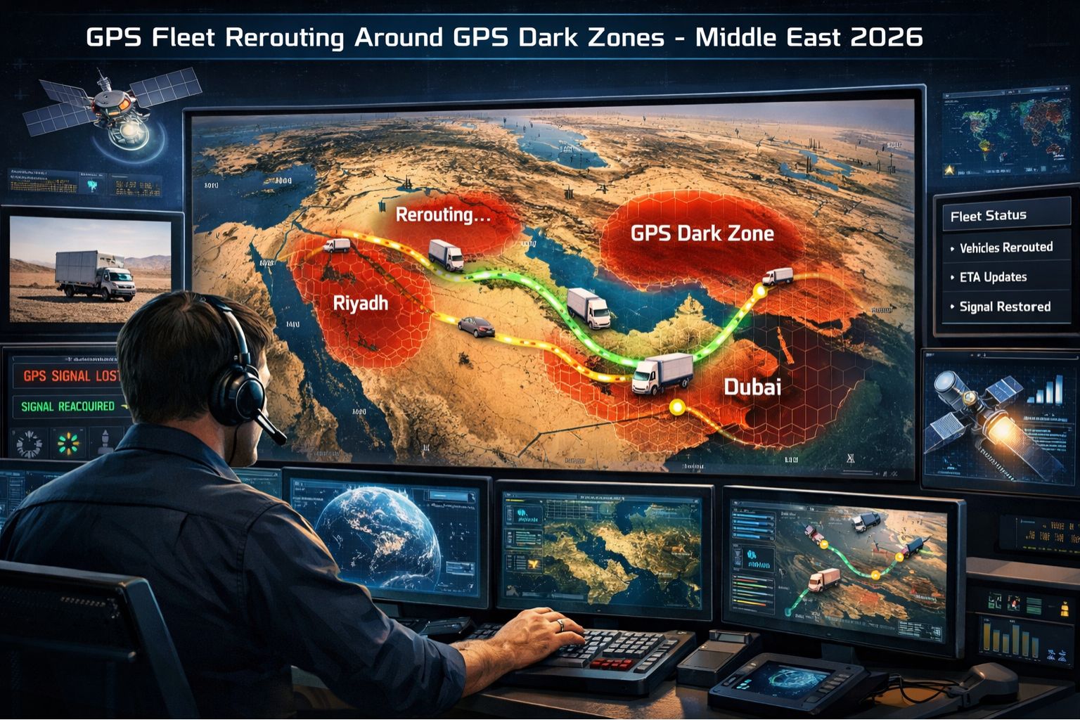 GPS Controller for fleet rerouting around GPS dark zones Middle East 2026