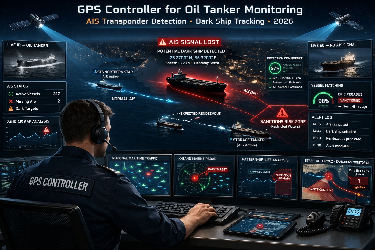 GPS Controller for oil tanker AIS transponder dark ship monitoring 2026