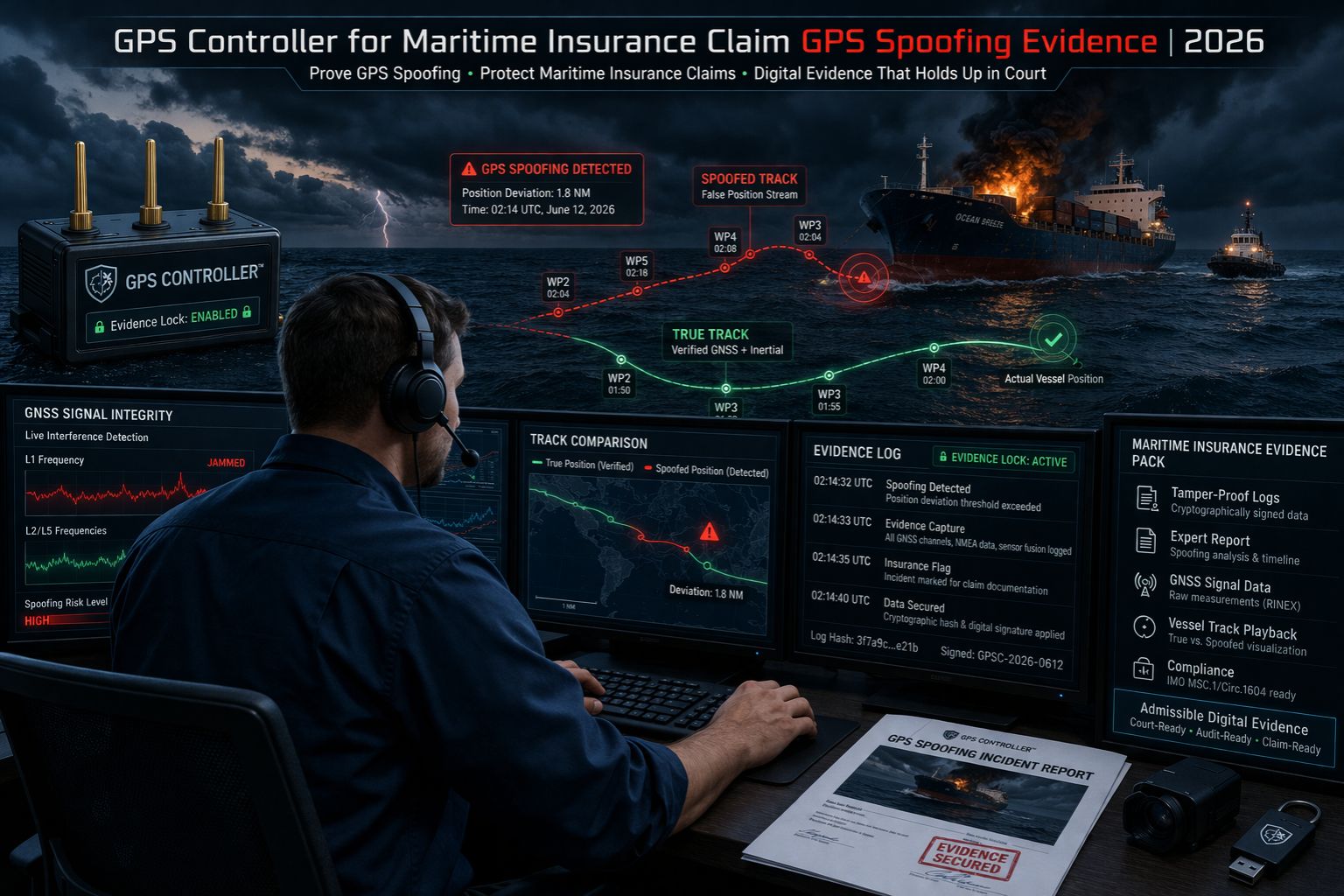 GPS Controller for maritime insurance claim GPS spoofing evidence 2026