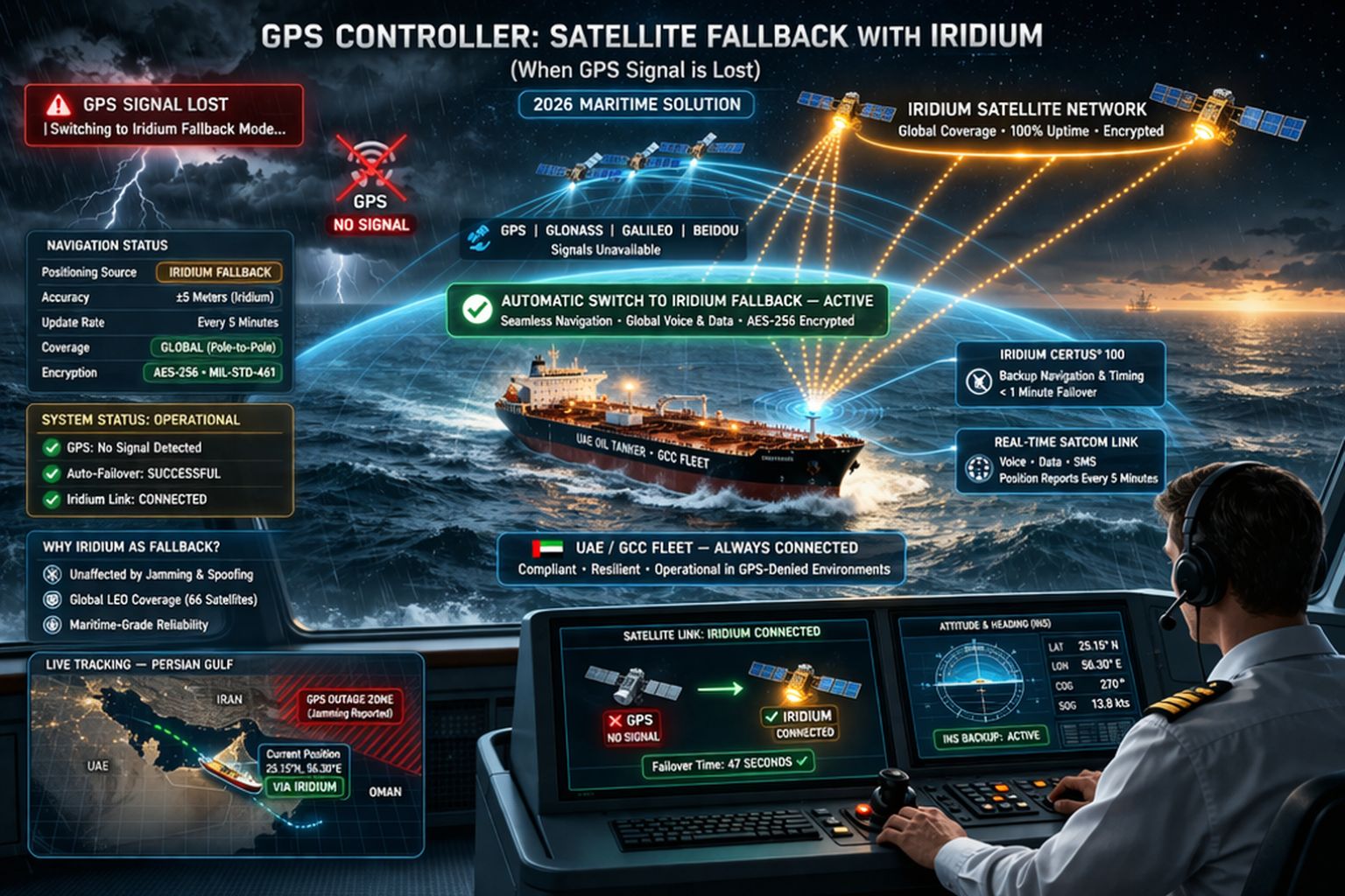 GPS Controller satellite Iridium fallback when GPS signal lost 2026