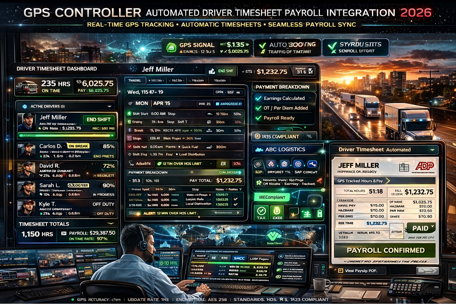 GPS Controller automated driver timesheet payroll integration 2026