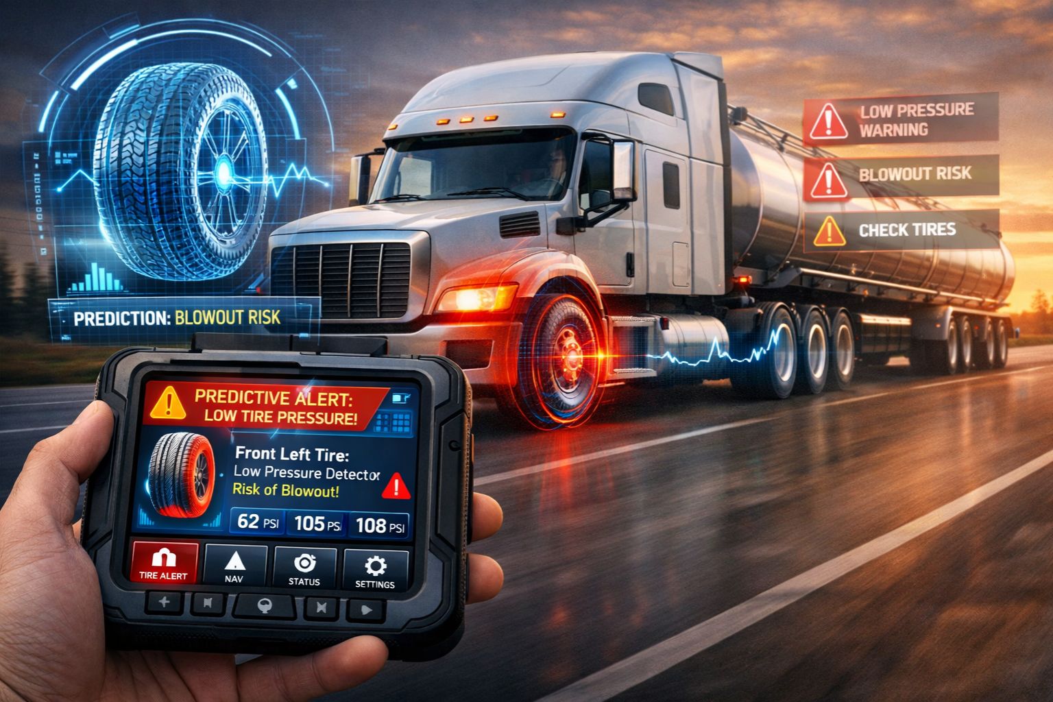 GPS Controller predictive tyre pressure alert heavy vehicle 2026