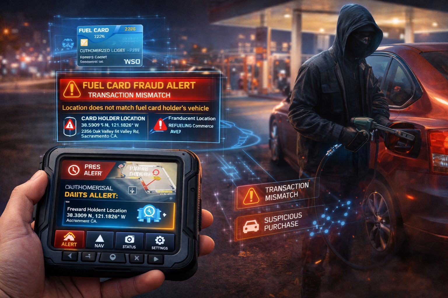 GPS Controller fuel card transaction location match fraud alert 2026