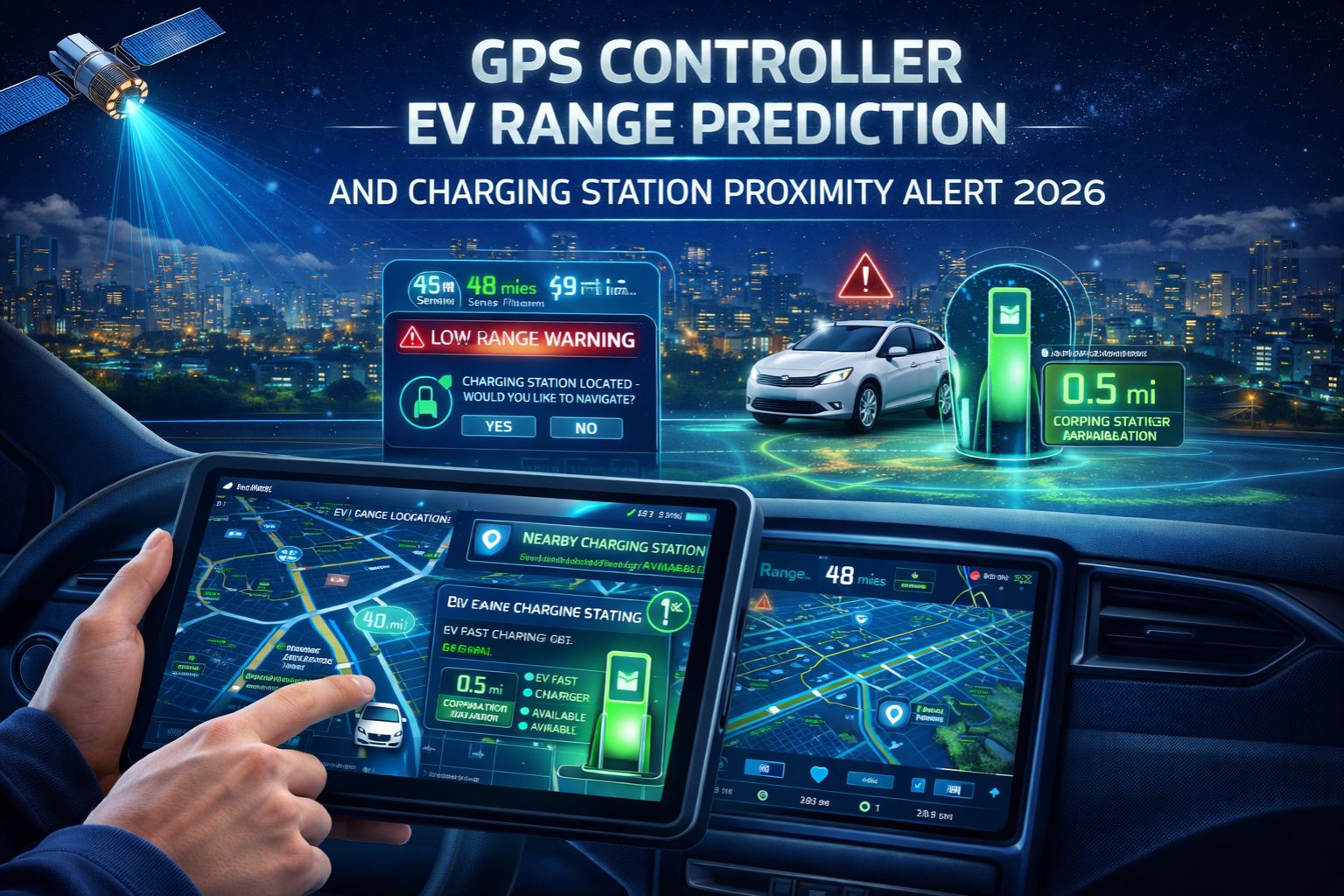 GPS Controller EV range prediction and charging station proximity alert 2026