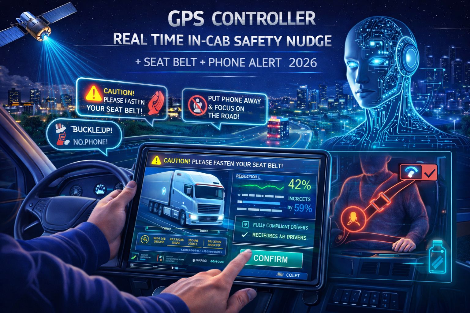 GPS Controller real time in cab safety nudge seat belt phone alert 2026