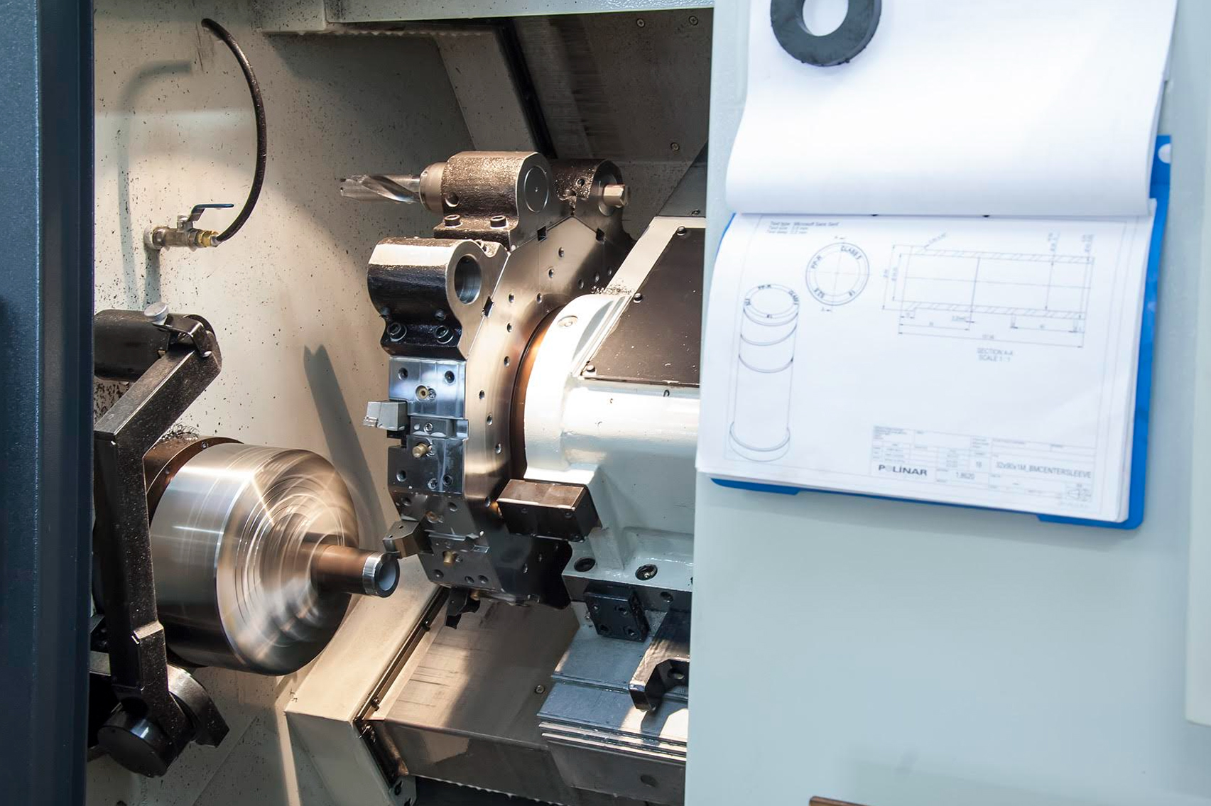 CNC lathe precision machining with technical drawing