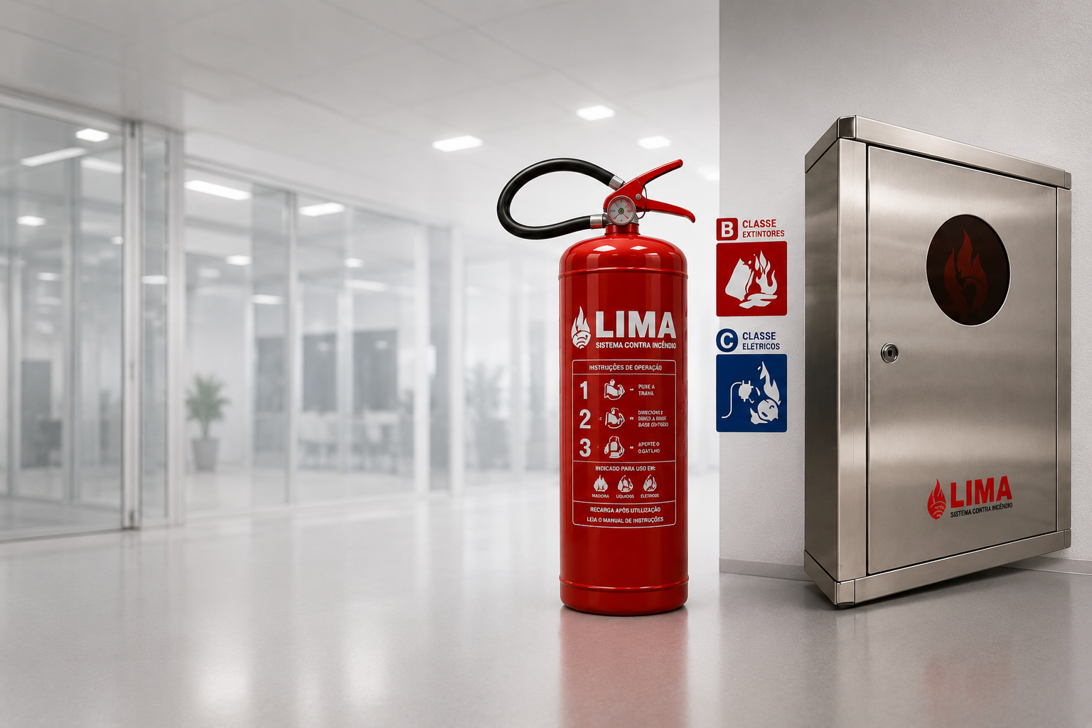 Extintor e abrigo para hidrante Lima Sistema Contra Inc&ecirc;ndio