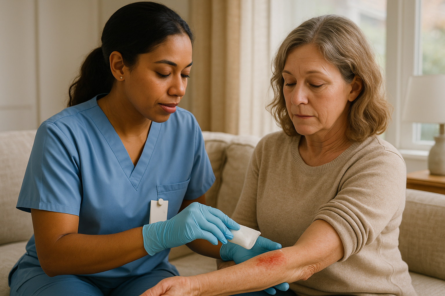 Home care clinician assisting a patient